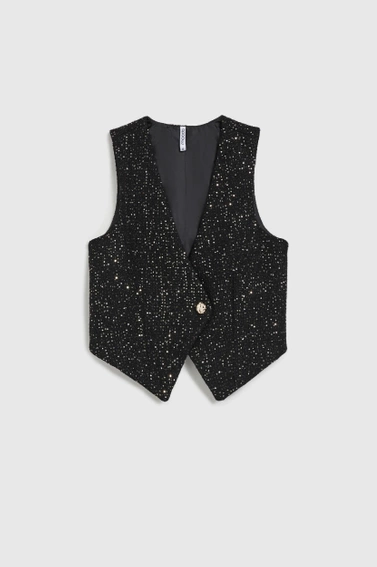 Kamizelka z ozdobym guzikiem czarna