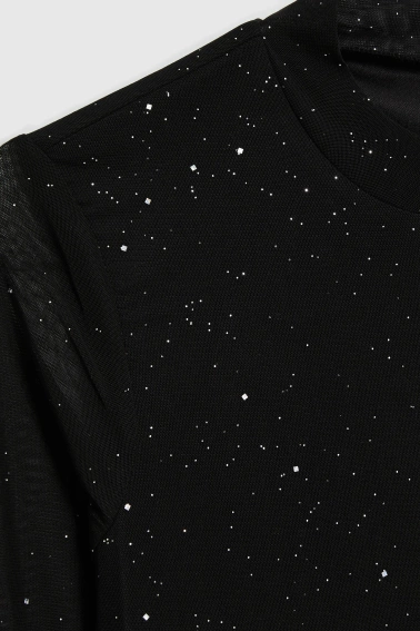 Bluzka z przezroczystymi rękawami czarna