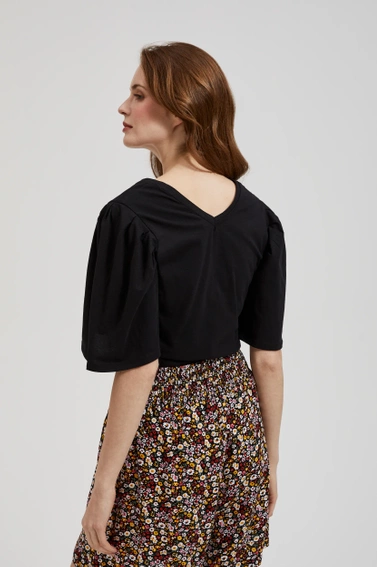 Bluzka z dekoltem w serek i z szerokimi bufiastymi rękawami  czarna 