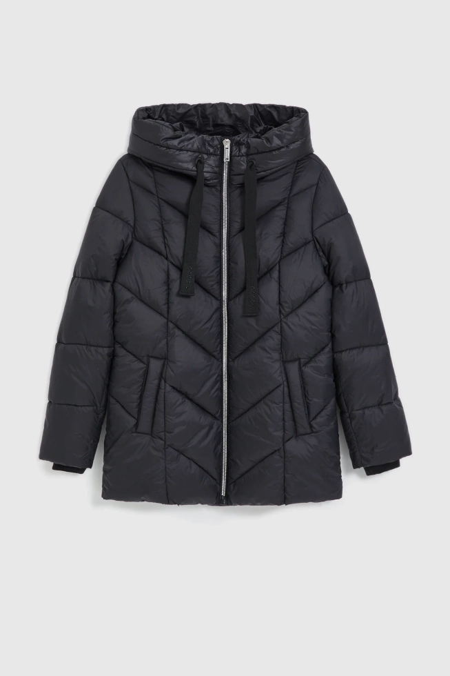 Pikowana kurtka z kapturem czarna