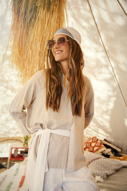 Lniana koszula ciemnobeżowa