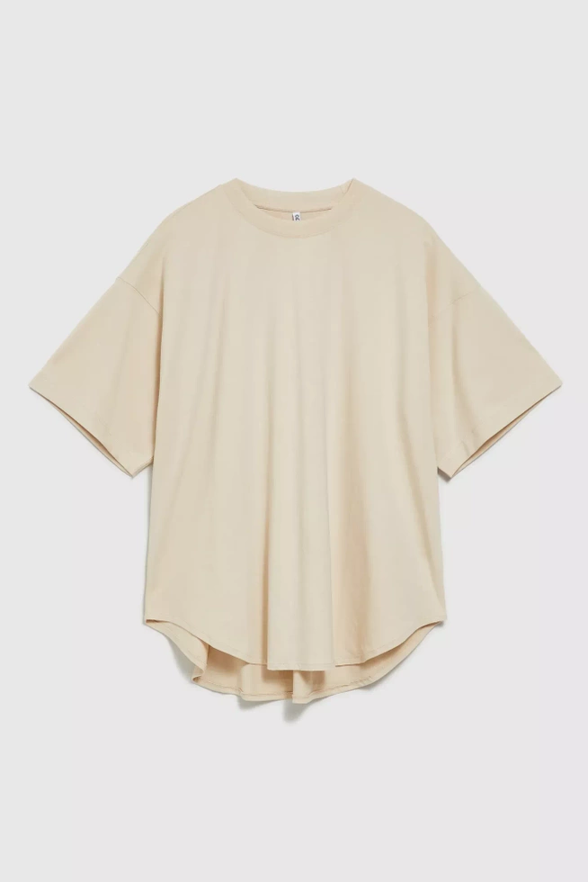 Bluzka oversize z okrągłym dekoltem beżowa
