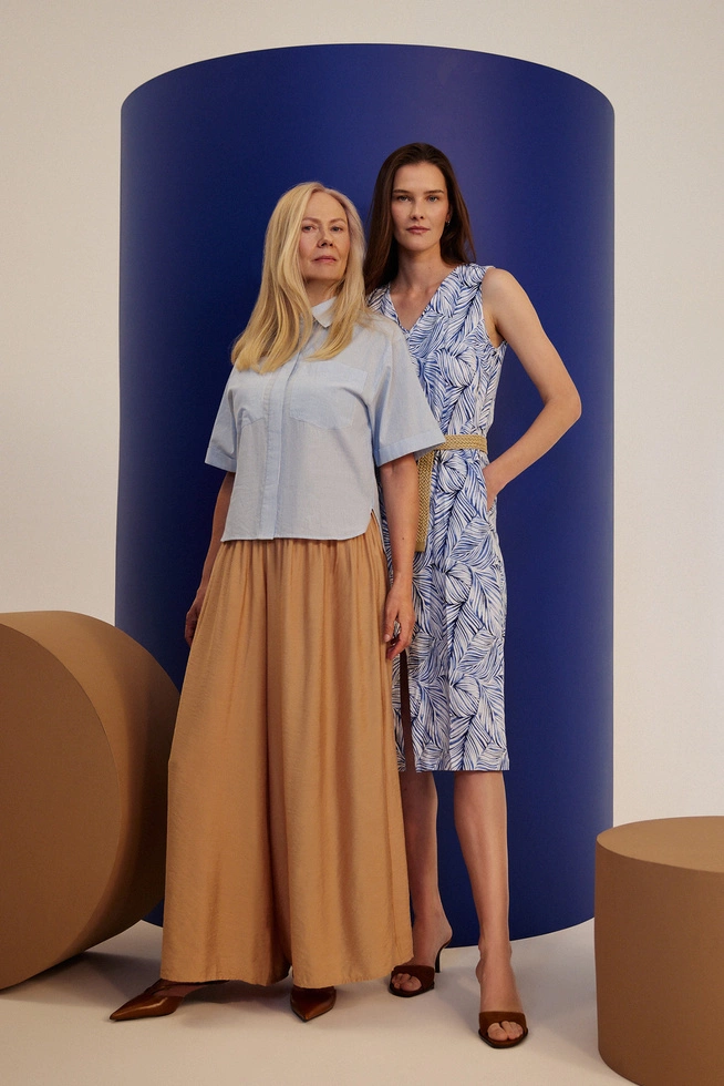 Wiskozowe spodnie z szerokimi nogawkami beżowe