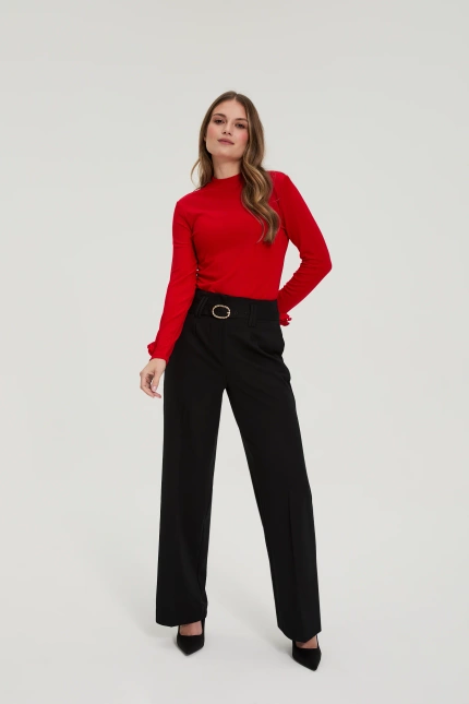 Spodnie w kant z paskiem czarne