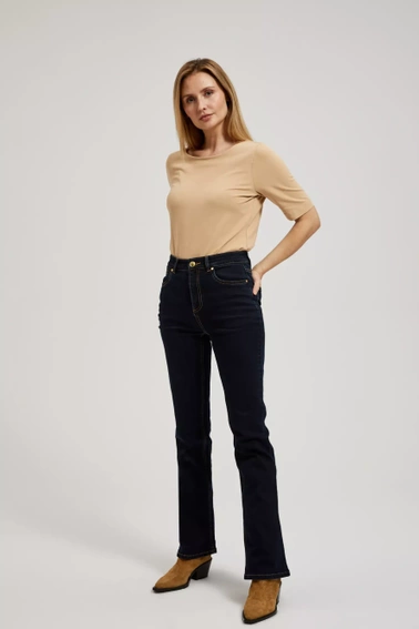 Gładka dopasowana bluzka z krótkimi rękawami beżowa 