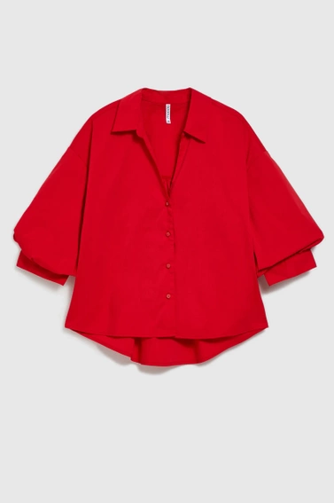 Koszula oversize z bufastymi rękawami czerwona