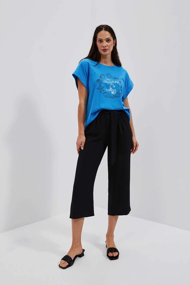 Bawełniany t-shirt z nadrukiem lazurowy