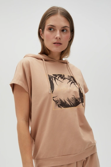  Bluza z kapturem i krótkimi rękawami beżowa