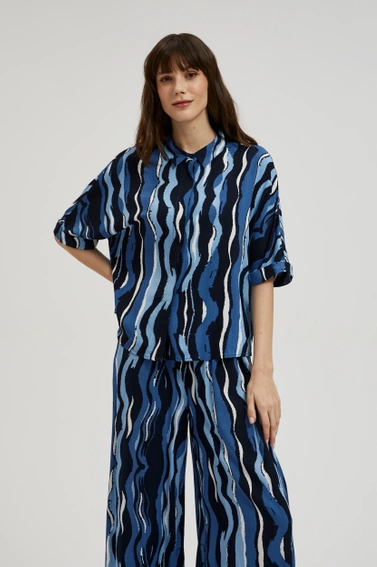 Wzorzysta koszula z krótkimi rękawami niebieska