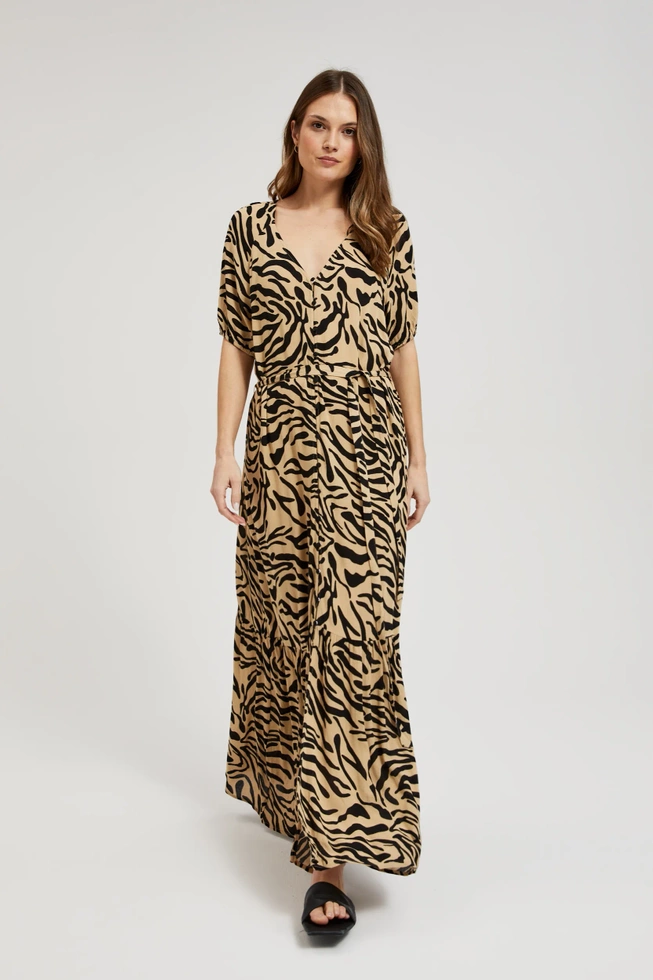 Wzorzysta sukienka maxi beżowa