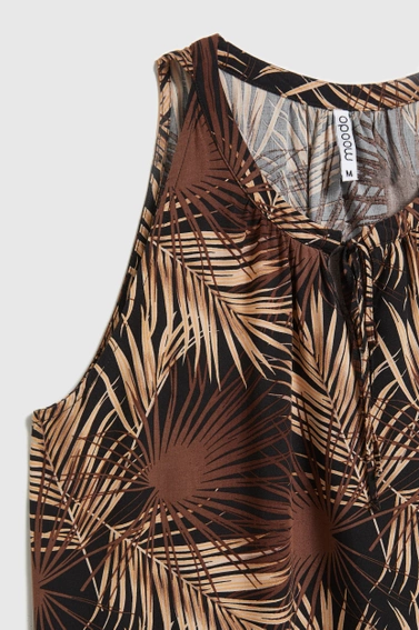 Koszula w tropiklany wzór z wiązanym dekoltem czarna