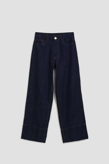 Bawełniane jeansy wide leg granatowe