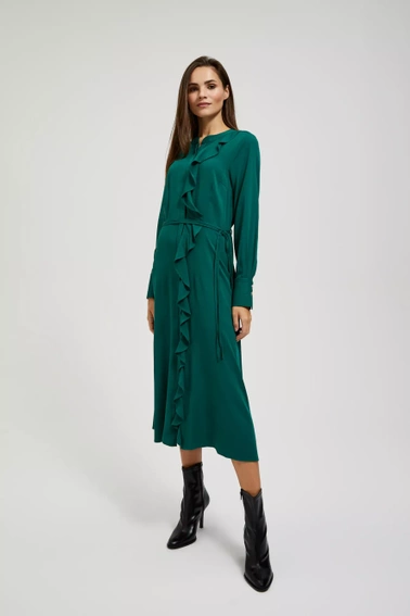 Sukienka midi z falbaną szmaragdowa