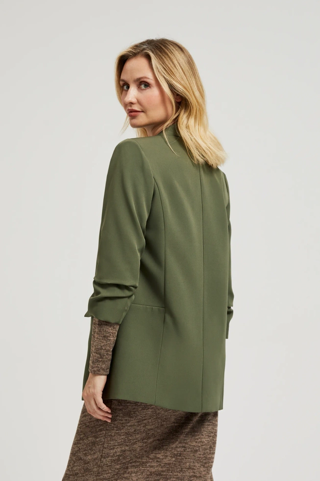 Gładka marynarka z marszczonymi rękawami 3/4 oliwkowa