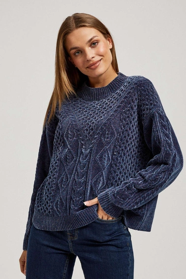 Sweter z ozdobnym splotem granatowy