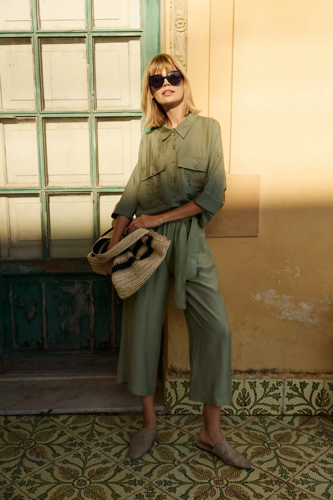 Krótka koszula z wiskozy oliwkowa