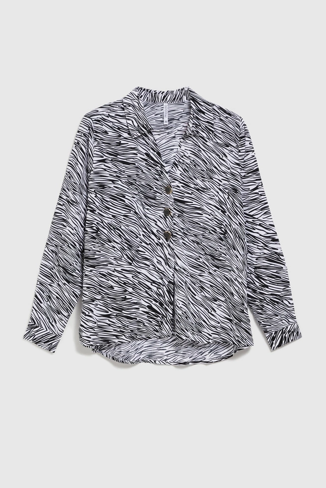 Koszula z dekoltem w serek czarno-biała