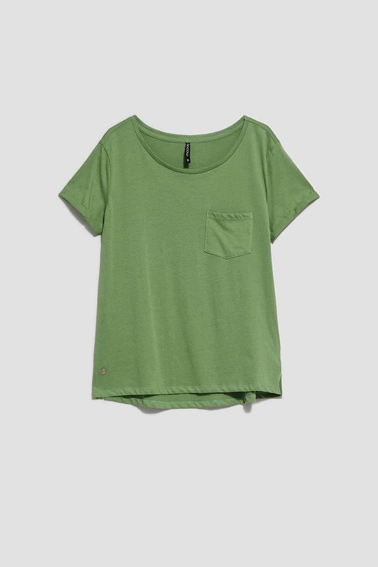 Bawełniany t-shirt z okrągłym dekoltem i kieszkonką oliwkowy