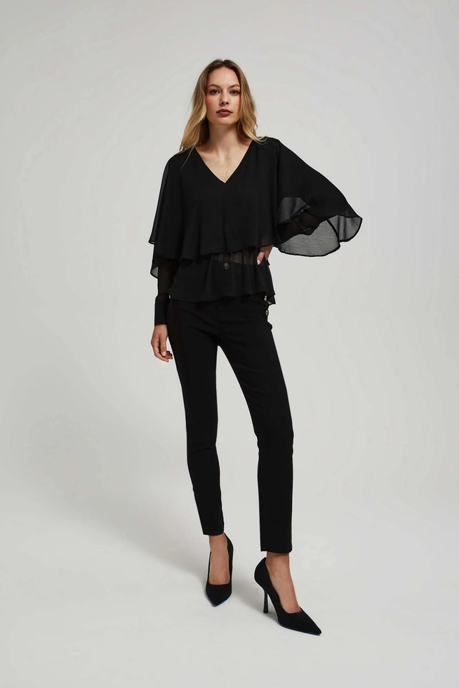 Koszula z falbanami i dekoltem w serek czarna