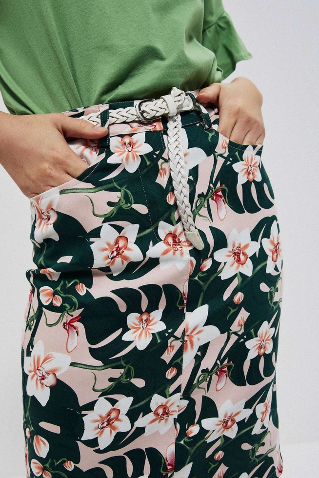 Spódnica z roślinnym nadrukiem piaskowa