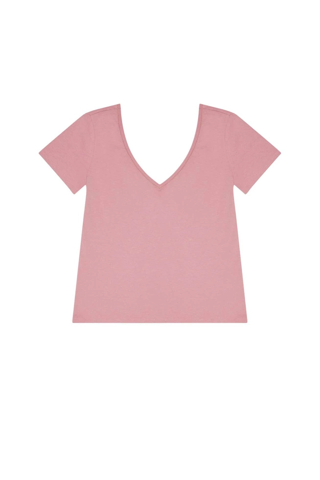 Bawełniana bluzka z głębokim dekoltem różowa