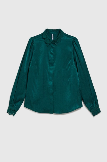 Koszula z koronką na mankietach i kołnierzyku zielona