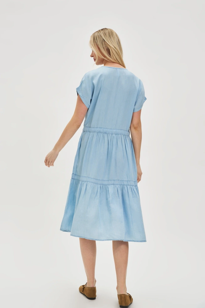 Sukienka midi z lyocell błękitna