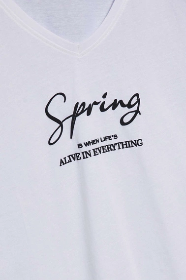 Bluzka z napisem i fablaną na rękawie