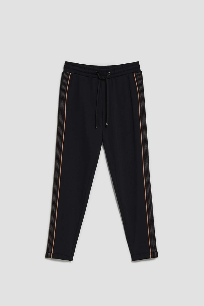 Spodnie z lampasami i wiązaniem w talii czarne