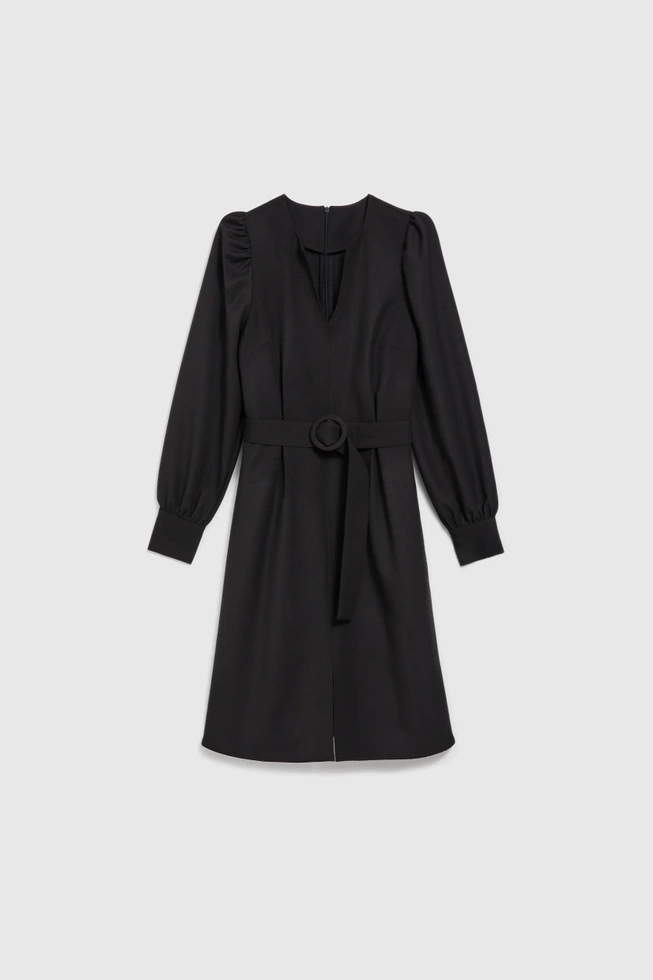 Sukienka z rozkloszowanym dołem i bufiastymi rękawami czarna