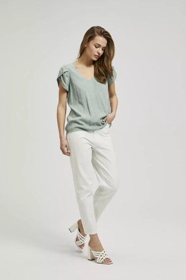 Koszula z dekoltem w serek i bufiastymi rękawami oliwkowa