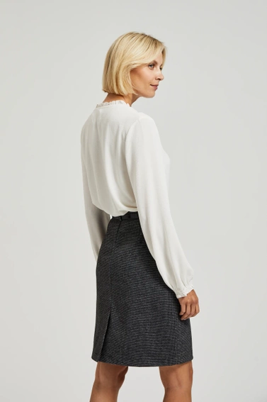 Koszula z wiązaniem na dekolcie i bufiastymi rękawami biała 