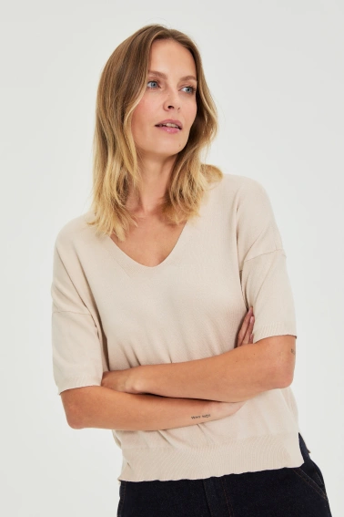 Sweter z krótkimi rękawami beżowy