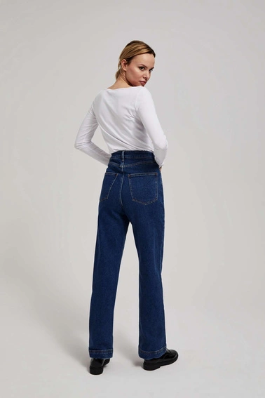 Jeansy wide leg zapinane na podwójne guziki granatowe