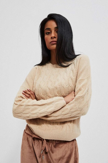 Sweter z ozdobnym splotem beżowy