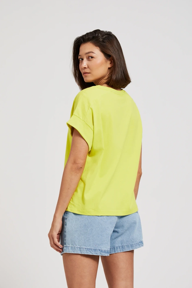 Gładka bluzka z okrągłym dekoltem limonkowa