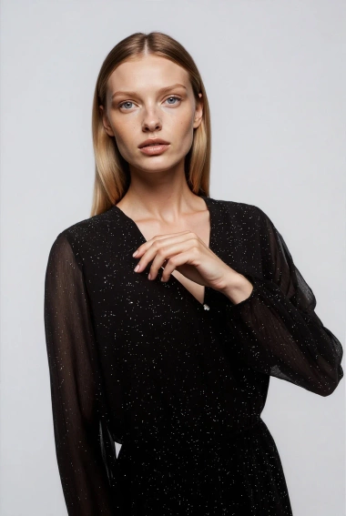 Sukienka z przezroczystymi rękawami czarna