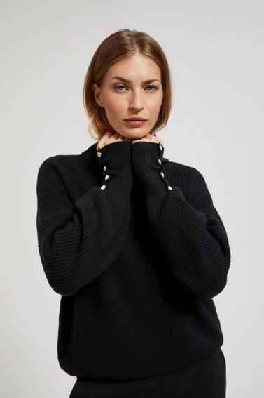 Sweter z golfem i bufiastymi rękawami czarny