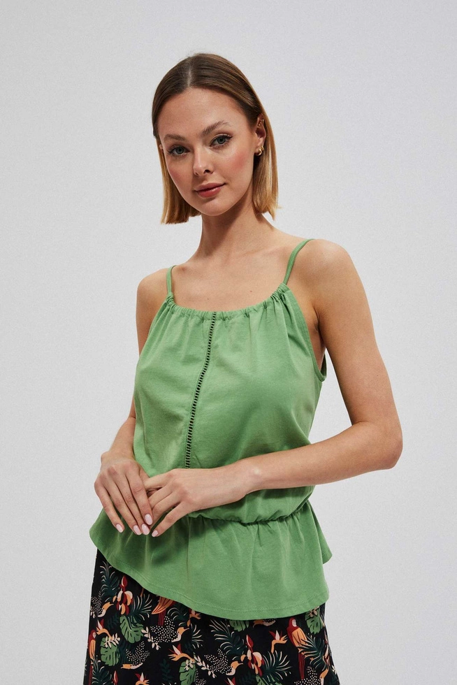 Bawełniany top na ramiączkach malahitowy