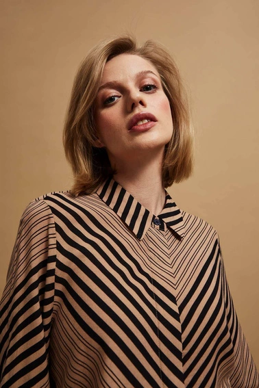 Koszula w paski ciemnobeżowa