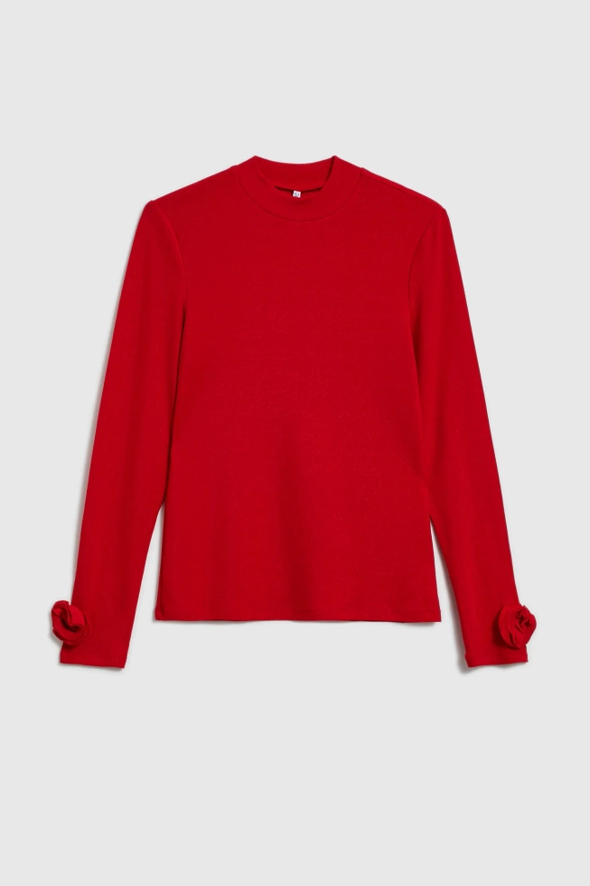 Bluzka z ozdobnymi rękawami czerwona