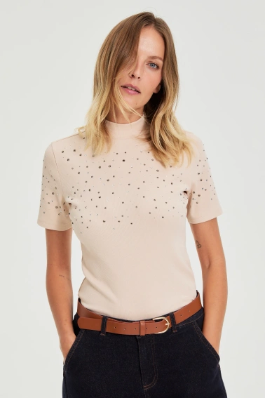 Bluzka z dżetami beżowa