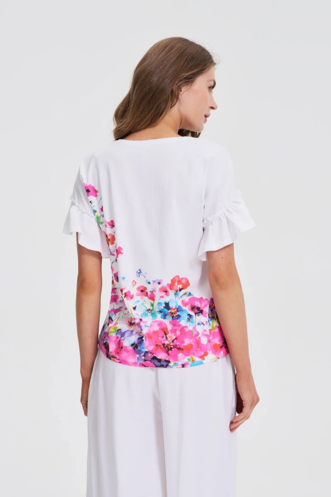 Bluzka z kwiatowym printem biała