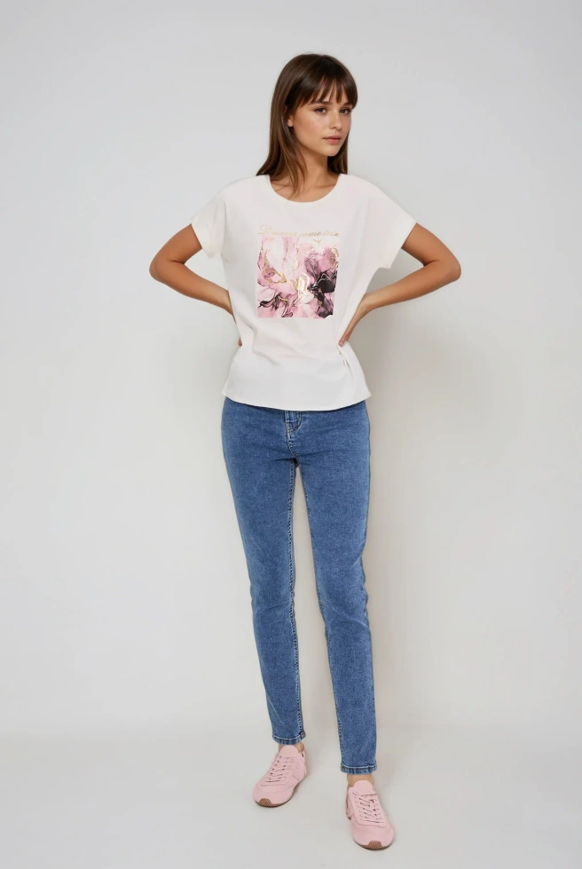 T-shirt z nadrukiem ecru