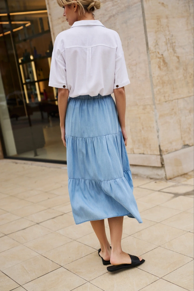 Spódnica midi z materiału lyocell błękitna
