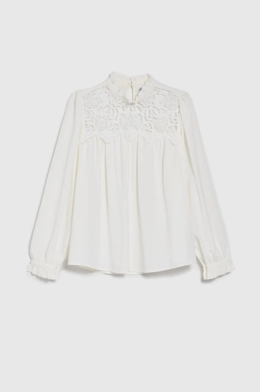 Koszula z koronką i bufiastymi rękawami biała