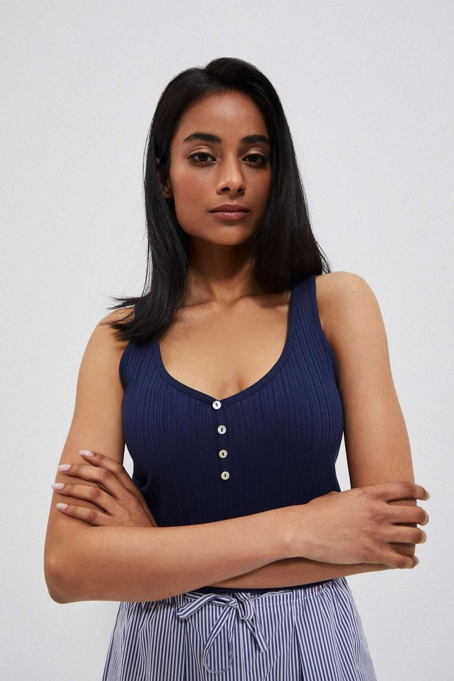 Top z guzikami granatowy