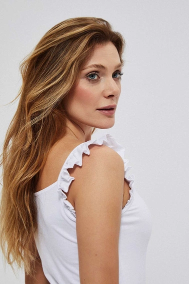 Top z ozdobnymi ramiączkami biały