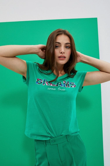 Bawełniana bluzka z napisem zielona