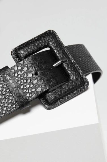 Pasek w zwierzęcy wzór z kwadratową klamrą czarny